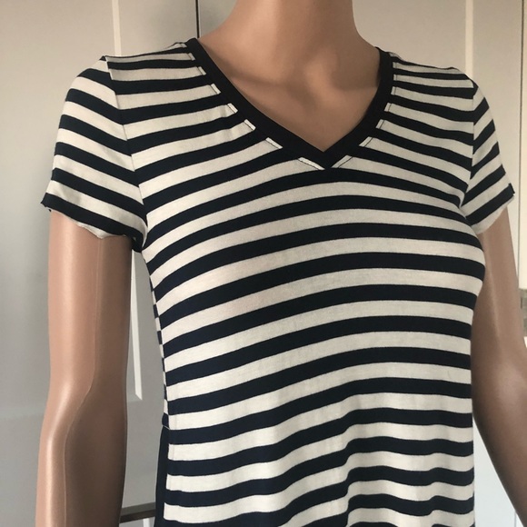 Anthropologie Eri + Ali Brette V-Neck Navy Blue Mixed Stripes Tee T-shirt XXS - Picture 3 of 4